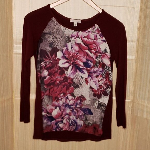Established 1962 Tops - Established 1962 Womens Maroon Floral Stretchy Back Silky Front Top Small Small
